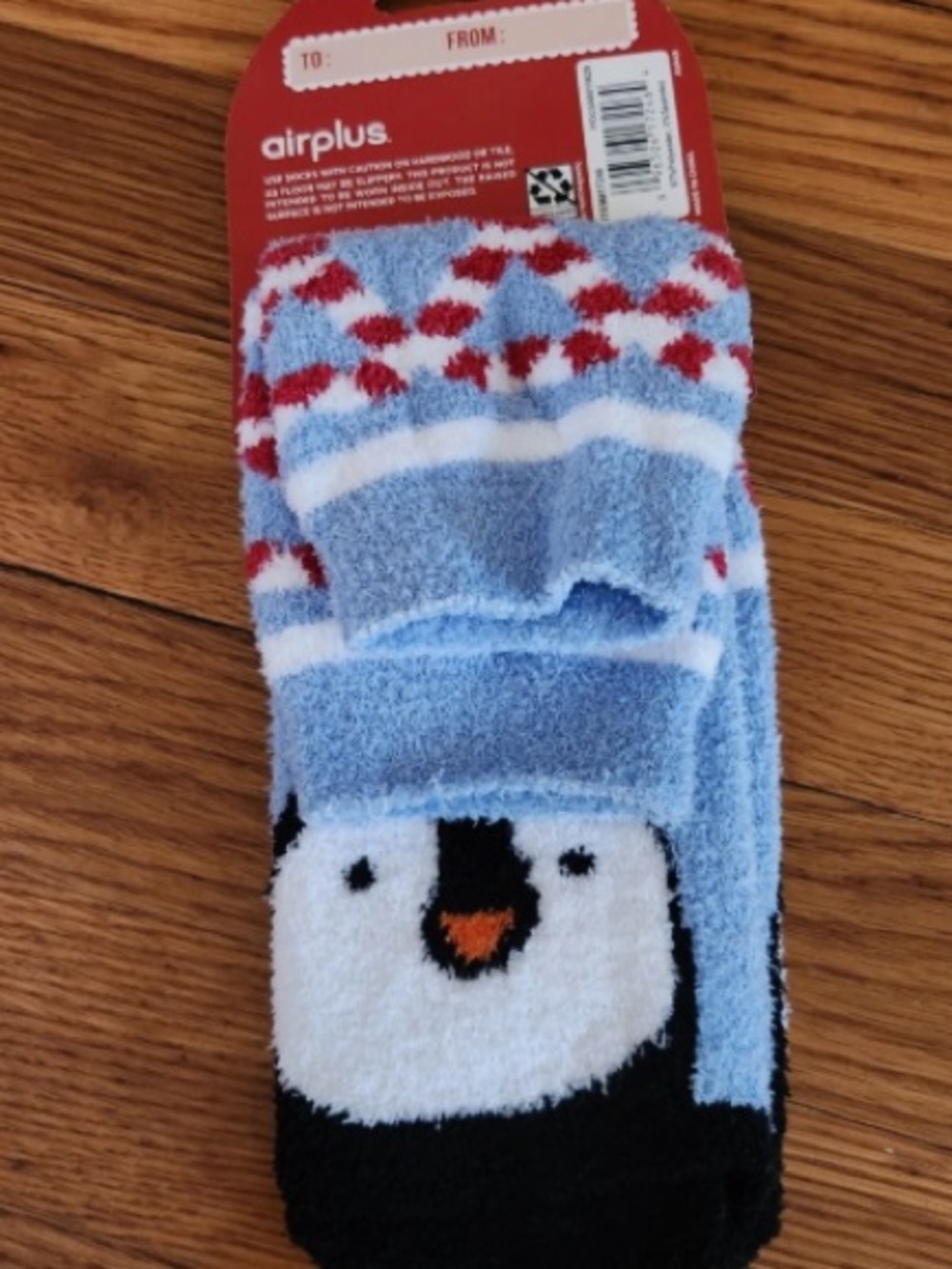 Kids Light Blue Penguin Fuzzy Socks by
